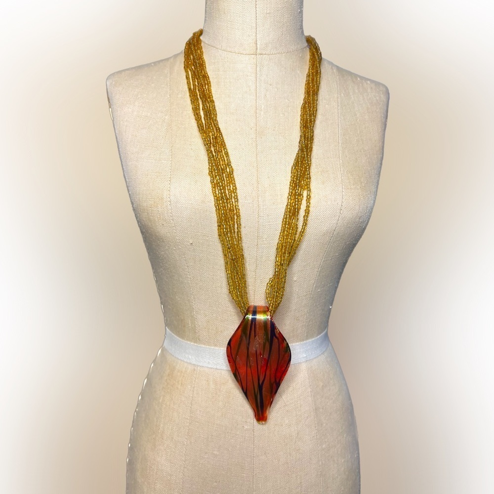 Vibrant retro multi color glass tear drop pendant